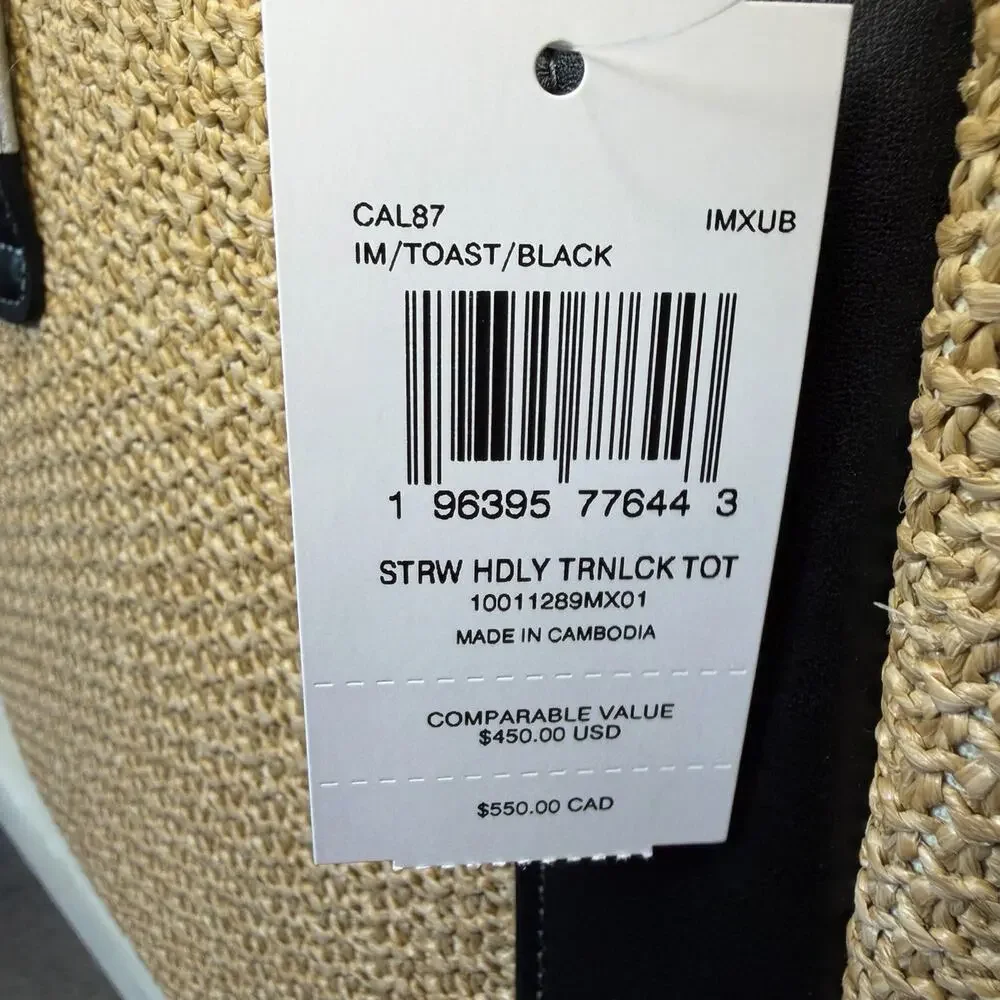 NWT Coach CAL87 Straw Hadley Turnlock Tote & CAP25 Straw Double Zip Wristlet - Picture 11 of 13